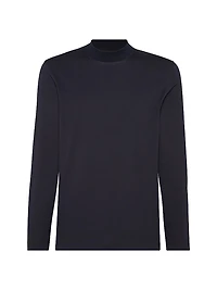 Cotton Jersey Mock Neck Long Sleeve T-Shirt