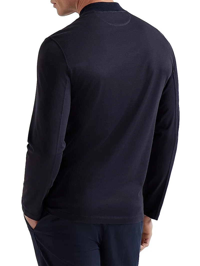 Cotton Jersey Mock Neck Long Sleeve T-Shirt
