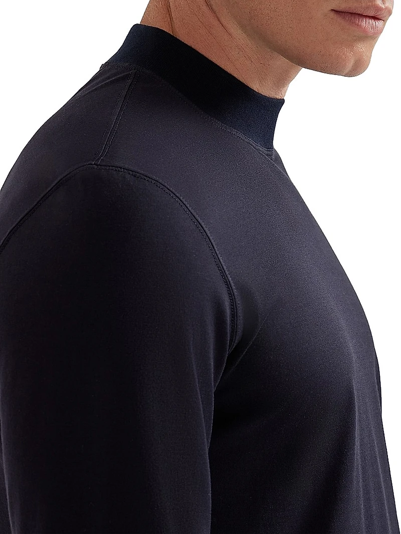 Cotton Jersey Mock Neck Long Sleeve T-Shirt