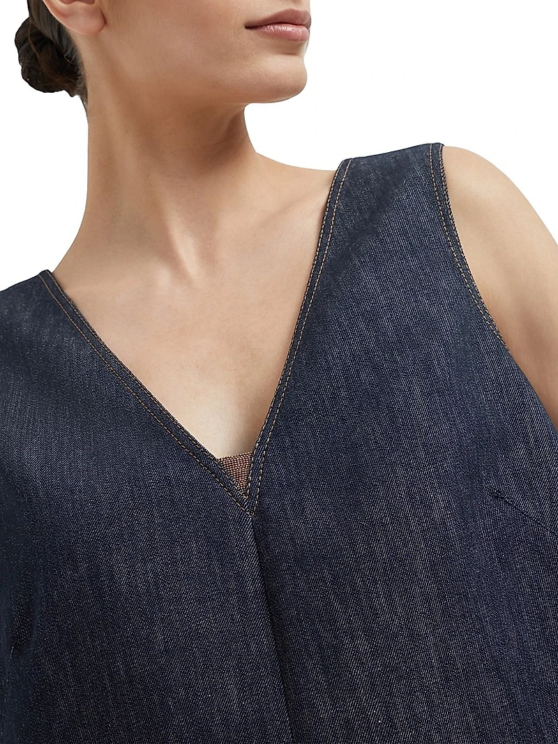 Cotton Denim Effect Twill Mini Dress