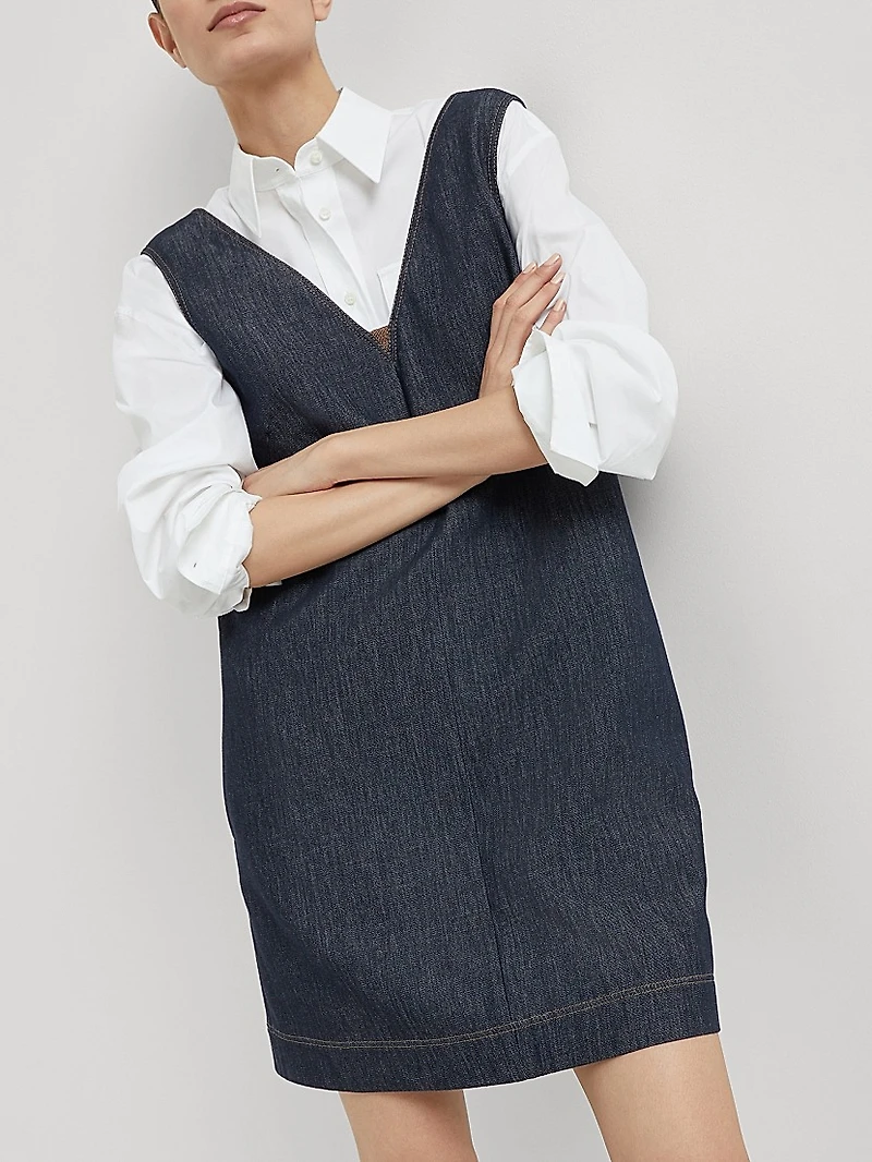 Cotton Denim Effect Twill Mini Dress