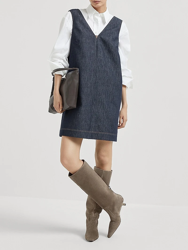 Cotton Denim Effect Twill Mini Dress