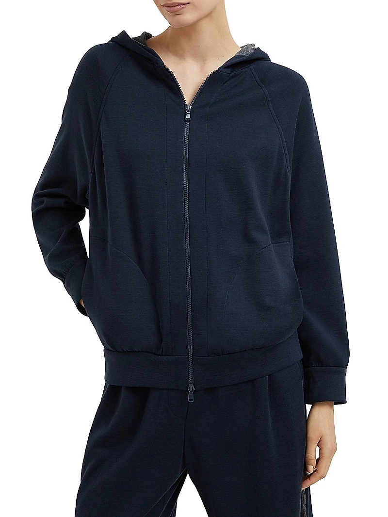 Cotton and Silk Interlock Hooded Sweatshirt