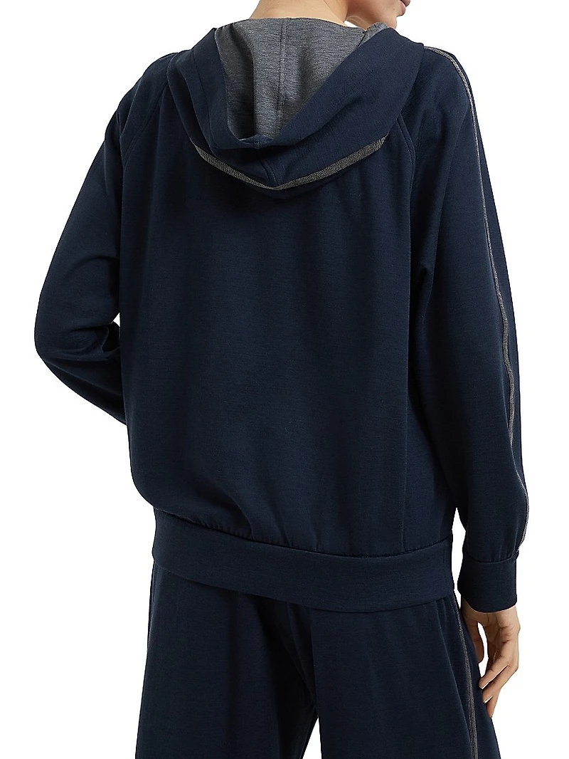 Cotton and Silk Interlock Hooded Sweatshirt