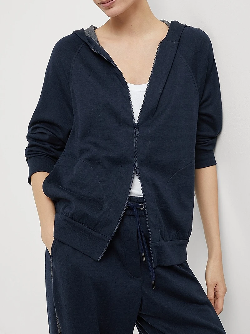 Cotton and Silk Interlock Hooded Sweatshirt