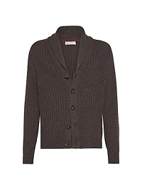 Cashmere Flat Rib Cardigan with Metal Buttons