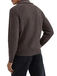 Cashmere Flat Rib Cardigan with Metal Buttons