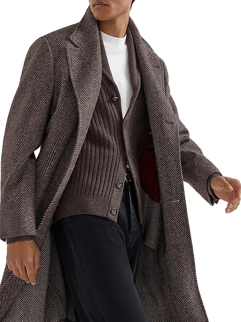 Cashmere Flat Rib Cardigan with Metal Buttons
