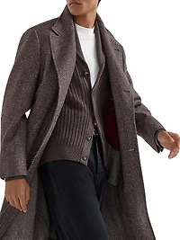 Cashmere Flat Rib Cardigan with Metal Buttons