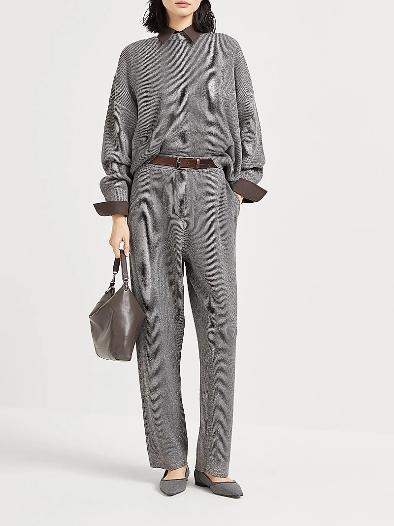 Sparkling Cotton Vanisé English Rib Knit Trousers