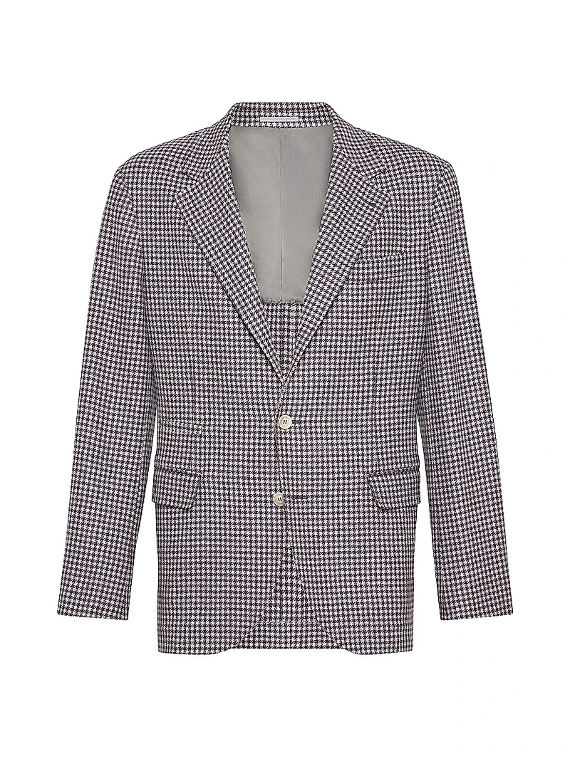 Wool, Cashmere and Silk Houndstooth Deconstructed Blazer