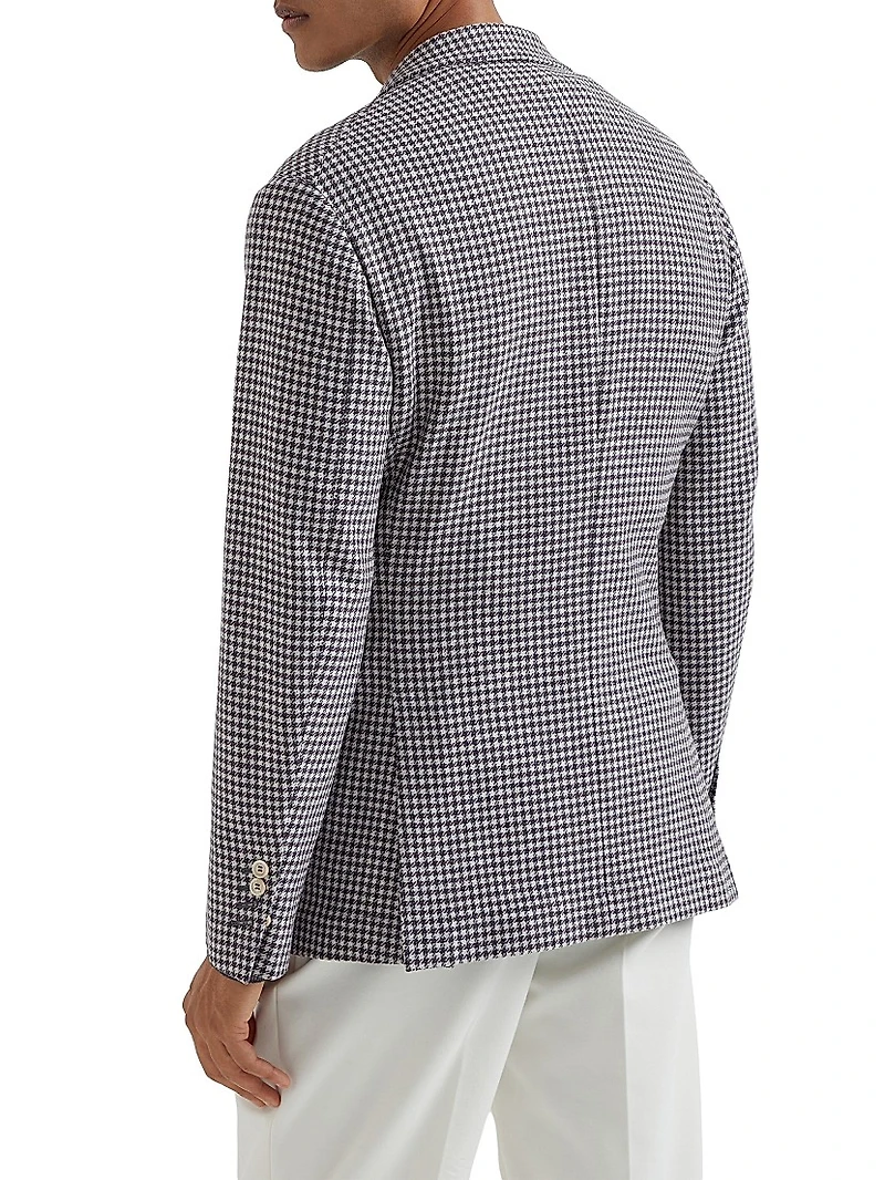 Wool, Cashmere and Silk Houndstooth Deconstructed Blazer
