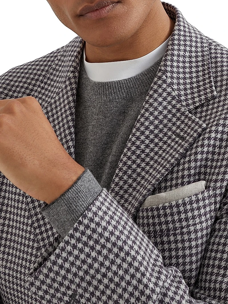 Wool, Cashmere and Silk Houndstooth Deconstructed Blazer