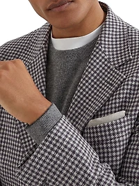 Wool, Cashmere and Silk Houndstooth Deconstructed Blazer