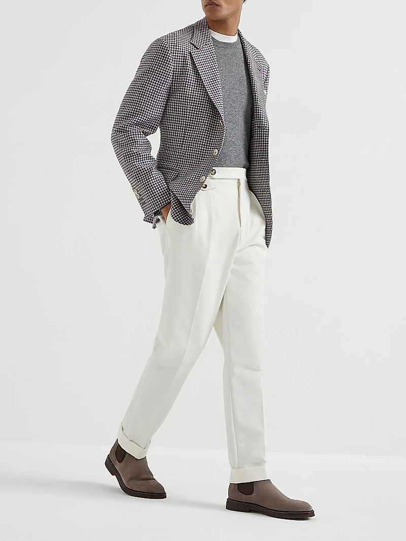 Wool, Cashmere and Silk Houndstooth Deconstructed Blazer