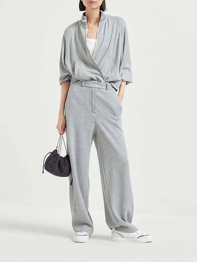 Cotton and Viscose Sparkling Piqué Trousers