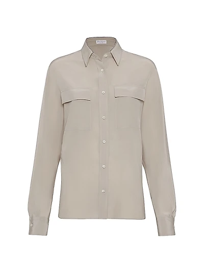 Silk Crêpe De Chine Shirt with Shiny Collar Detail