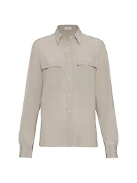 Silk Crêpe De Chine Shirt with Shiny Collar Detail
