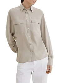 Silk Crêpe De Chine Shirt with Shiny Collar Detail