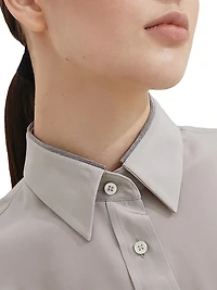 Silk Crêpe De Chine Shirt with Shiny Collar Detail