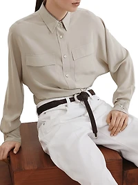Silk Crêpe De Chine Shirt with Shiny Collar Detail