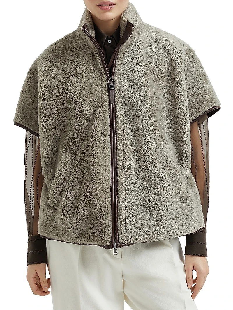 Curly Shearling Short Sleeve Outerwear Jacket