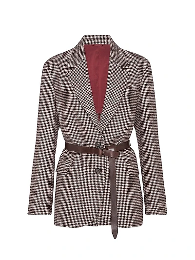 Wool and Alpaca Houndstooth Blazer with Leather Belt Monili