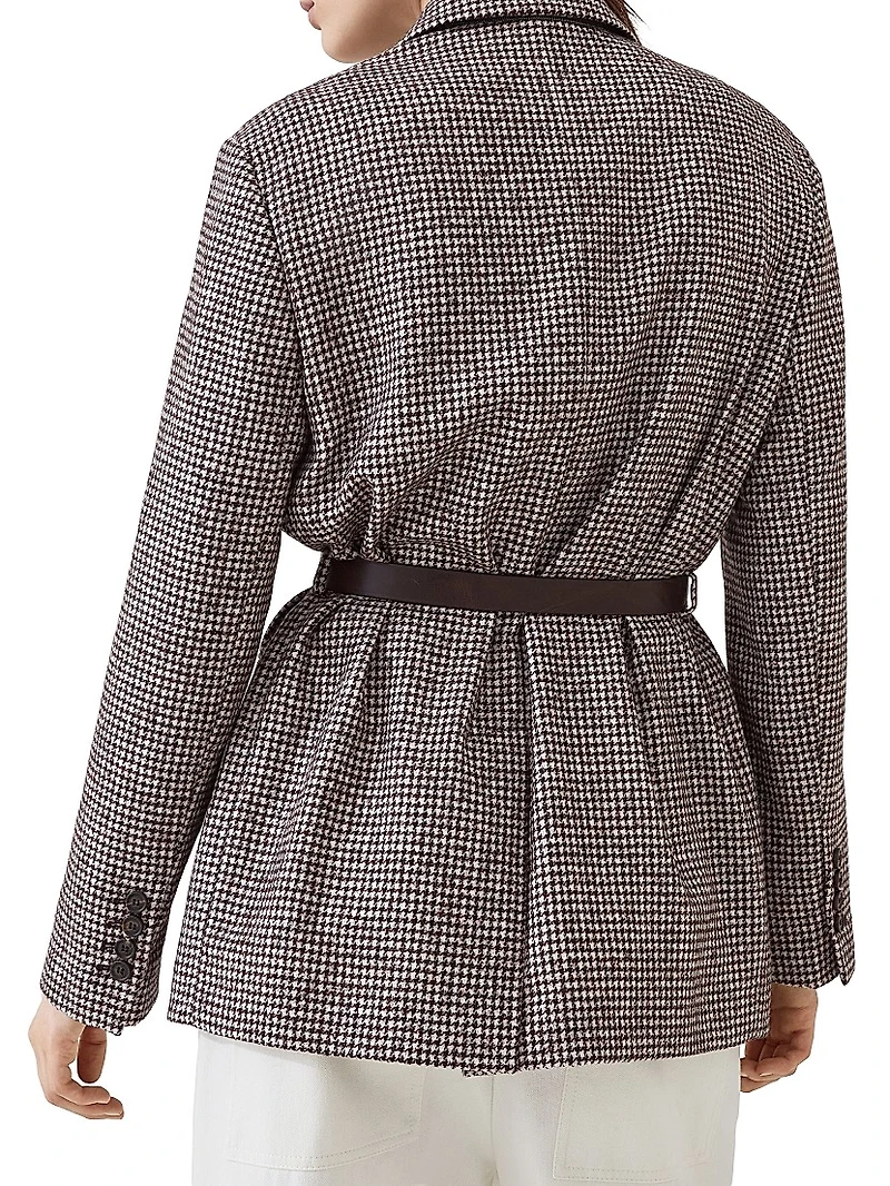 Wool and Alpaca Houndstooth Blazer with Leather Belt Monili