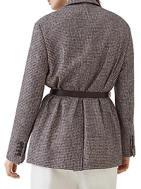 Wool and Alpaca Houndstooth Blazer with Leather Belt Monili