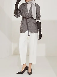 Wool and Alpaca Houndstooth Blazer with Leather Belt Monili