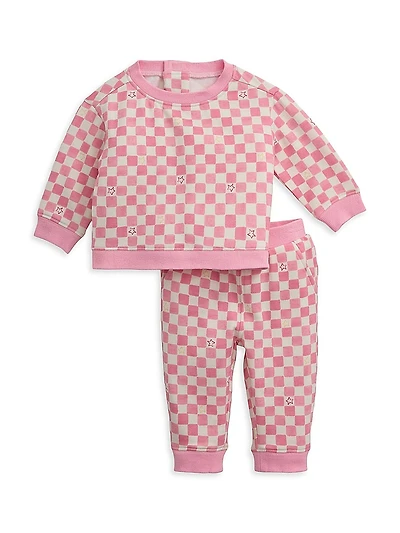 Baby Girl's 2-Piece Checkerboard Fleece Sweatsuit