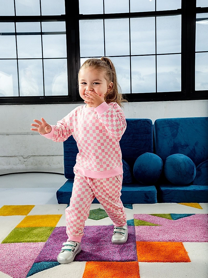 Baby Girl's 2-Piece Checkerboard Fleece Sweatsuit