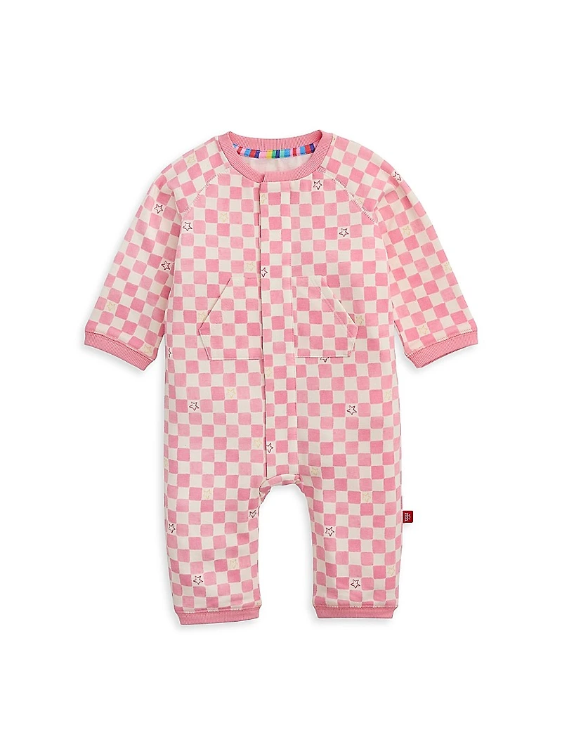 Baby Girl's Checkerboard Brushed Fleece Coveralls