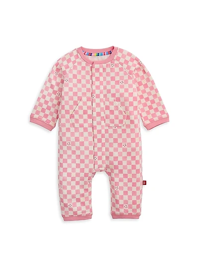 Baby Girl's Checkerboard Brushed Fleece Coveralls