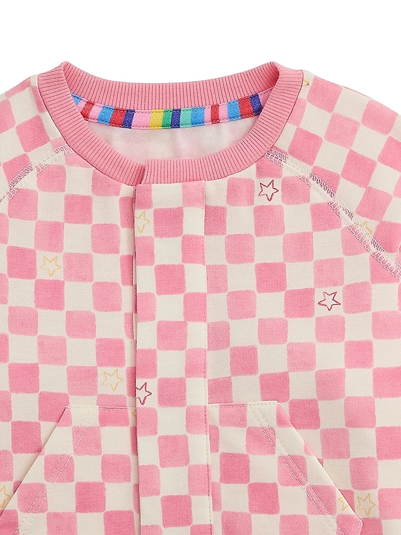 Baby Girl's Checkerboard Brushed Fleece Coveralls