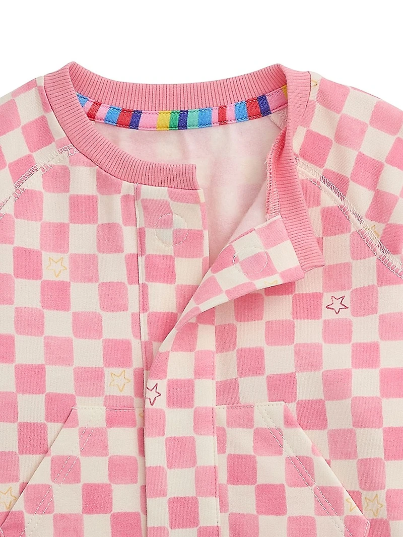 Baby Girl's Checkerboard Brushed Fleece Coveralls