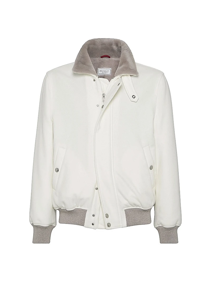Lightweight Water Resistant Cashmere Aviator Jacket with Shearling Lining