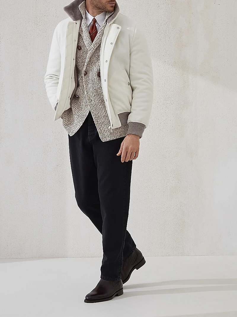 Lightweight Water Resistant Cashmere Aviator Jacket with Shearling Lining