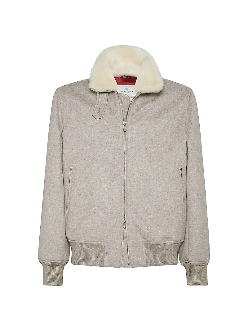 Bonded Cashmere Bomber Jacket with Detachable Shearling Insert