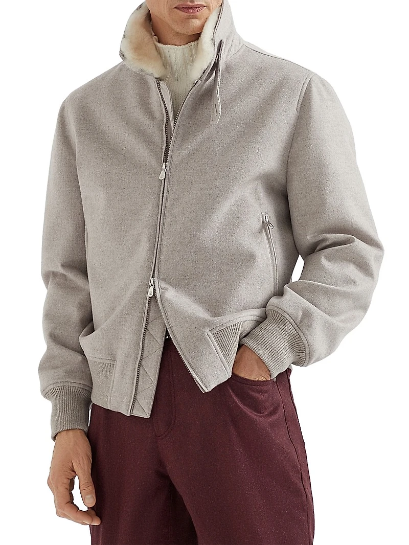 Bonded Cashmere Bomber Jacket with Detachable Shearling Insert