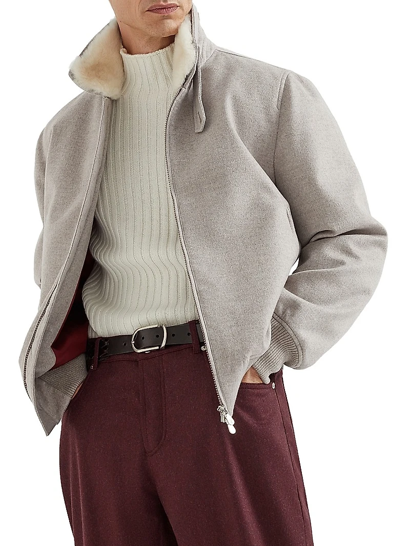 Bonded Cashmere Bomber Jacket with Detachable Shearling Insert