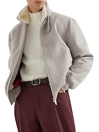 Bonded Cashmere Bomber Jacket with Detachable Shearling Insert