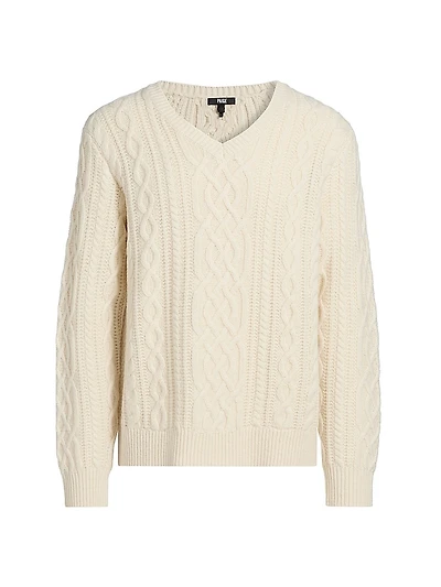 Jimenez Wool Cable-Knit V-Neck Sweater