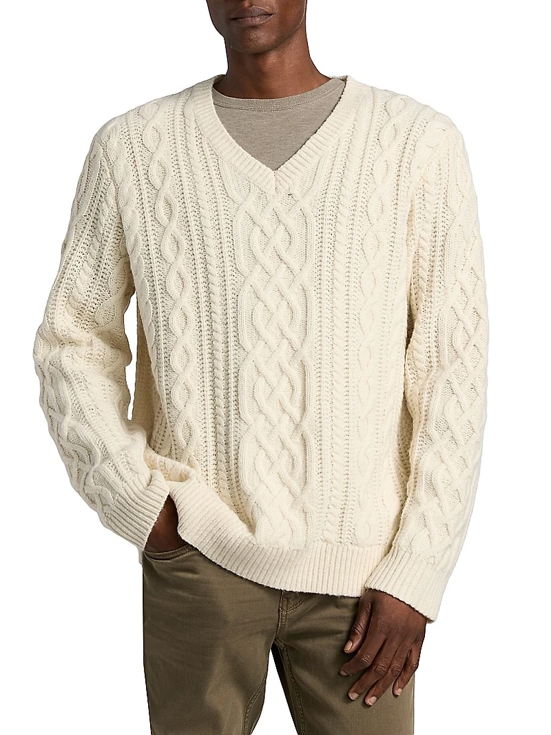 Jimenez Wool Cable-Knit V-Neck Sweater