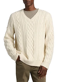 Jimenez Wool Cable-Knit V-Neck Sweater