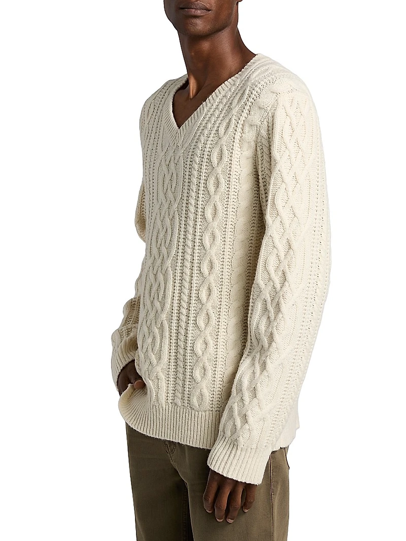 Jimenez Wool Cable-Knit V-Neck Sweater