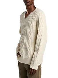 Jimenez Wool Cable-Knit V-Neck Sweater