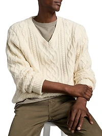 Jimenez Wool Cable-Knit V-Neck Sweater