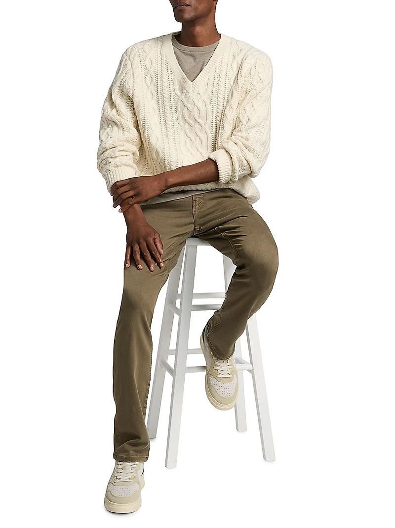 Jimenez Wool Cable-Knit V-Neck Sweater