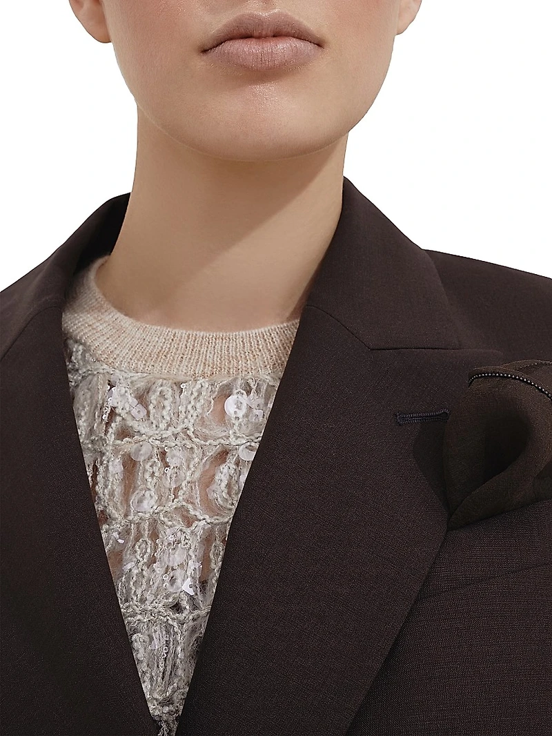 Tropical Luxury Wool Blazer with Monili